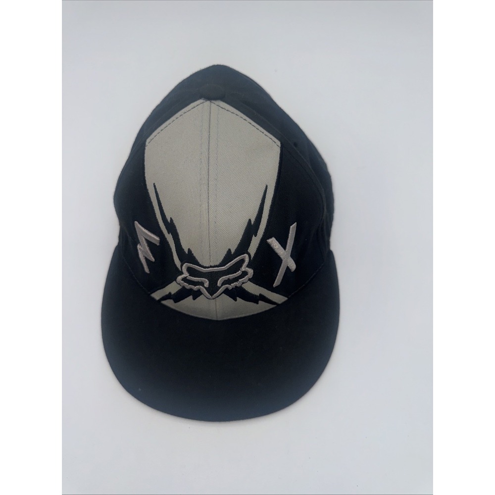 Fox Racing Hat Fitted Mens Small Black Gray Embroidered Lightning 7 1/4 7‎ 5/8